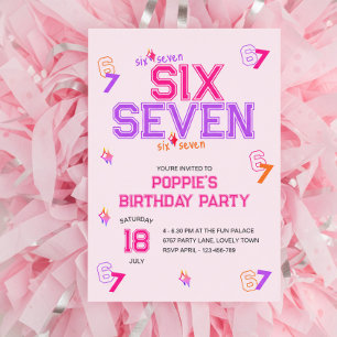 Invitation Fille Varsity Rose Violet 6 7 Mème Fête d'annivers