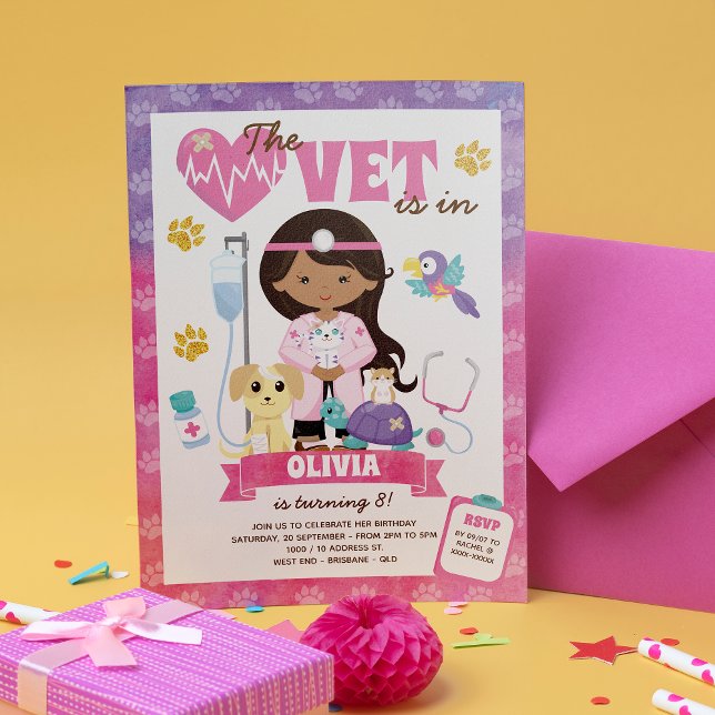 Invitation Fille Vet fête d'anniversaire (The perfect start to a Paws-itively Purrfect Vet Birthday Invitation!)
