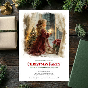 Invitation Fille vintage attend le Père Noël editable Noël