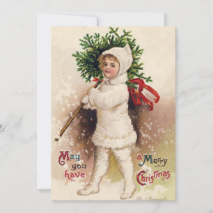 Invitation Fille vintage avec arbre de Noël, Ellen Clapsaddle
