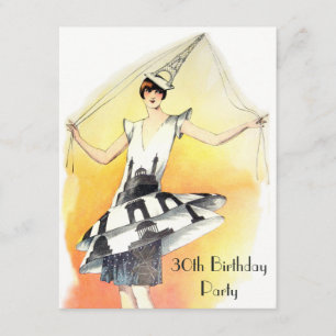 Invitation Fille Vintage en costume de tour Eiffel 30e annive
