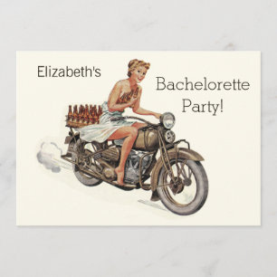 Invitation Fille vintage et bière Bachelorette de moto