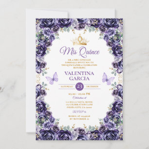 Invitation Fille Violet Quinceañera 15 Anos Fleurs Or Couronn