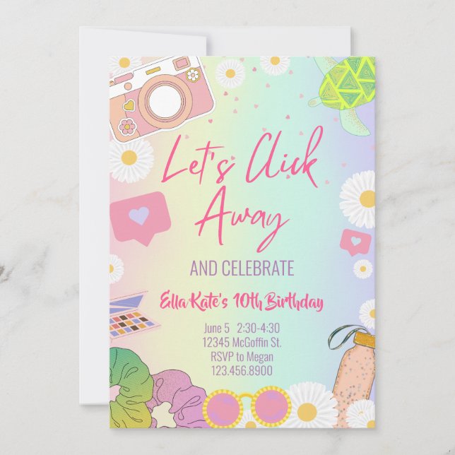 Invitation Fille VSCO Fête de Fille Adolescente à Imprimer Ti (Devant)