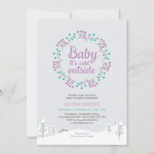 Invitation Fille Winter Wonderland Baby shower, violet et Tur
