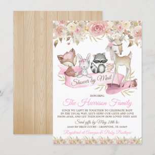 Invitation Fille Woodland Animaux Baby shower Par Courrier