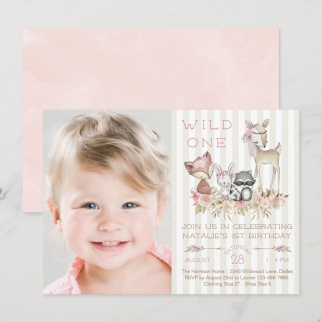 Invitation Fille Woodland Photo fête d'anniversaire (Devant / Derrière)