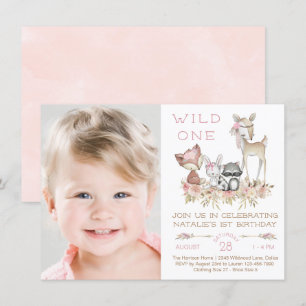 Invitation Fille Woodland Photo Première fête d'anniversaire