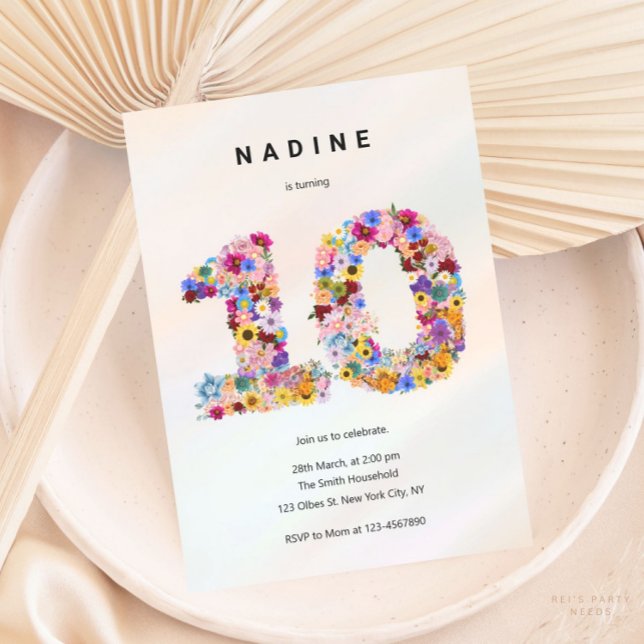 Invitation Filles 10e anniversaire Dixième anniversaire Jardi (Créateur téléchargé)