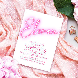 Invitation Filles 11e Ado néon Anniversaire