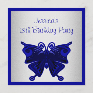 Invitation Filles 13e anniversaire Cobalt Blue Butterfly Silv