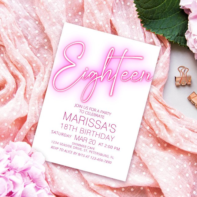 Invitation Filles 18e Ado néon Anniversaire (Créateur téléchargé)