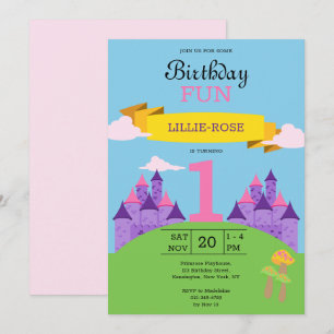 Invitation Filles 1er anniversaire fête rose