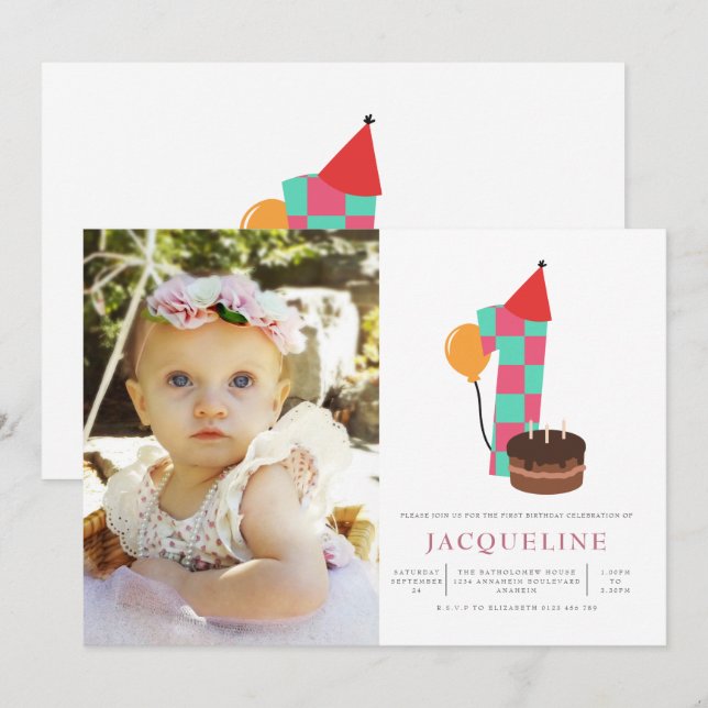 Invitation Filles 1er anniversaire Photo (Devant / Derrière)