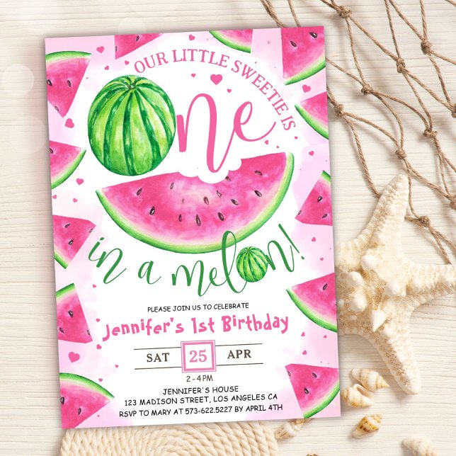 Invitation Filles 1ère fête d'anniversaire 'ONE in a Melon !  (Créateur téléchargé)