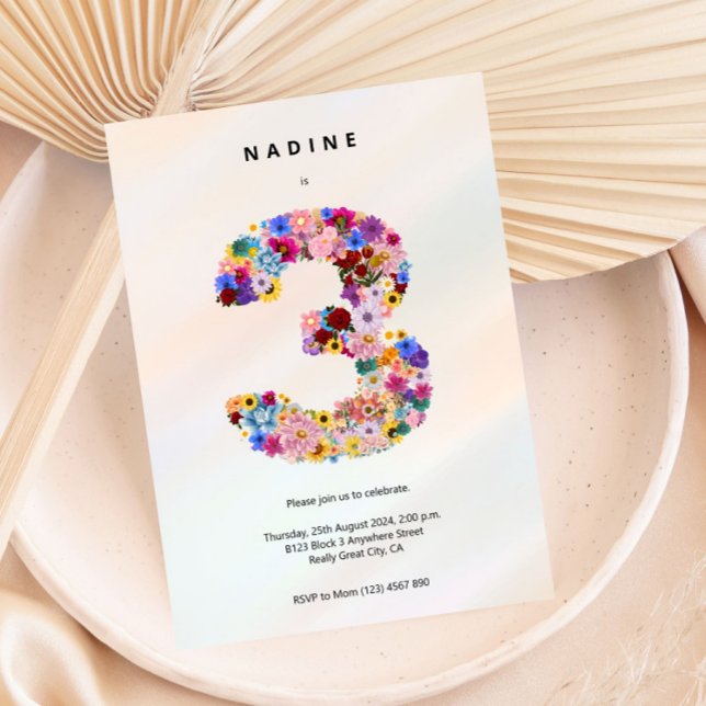 Invitation Filles 3e anniversaire Troisième anniversaire Fête (Créateur téléchargé)