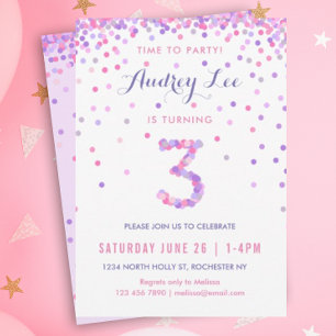 Invitation Filles 3e anniversaire Troisième fête d'anniversai