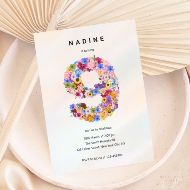 Invitation Filles 9e anniversaire Neuvième anniversaire Fête  (Créateur téléchargé)