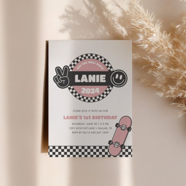 Invitation Filles À damiers Skateboard Hippie Super Anniversa (Créateur téléchargé)