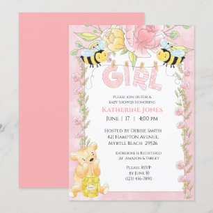 Invitation Filles Abeilles mignonnes et Baby shower d'ours de