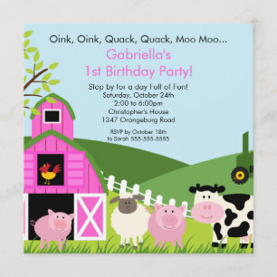 Invitation Filles animales de rose de fête d'anniversaire