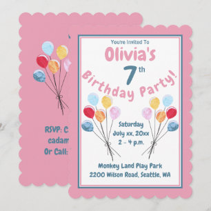 Invitation Filles Anniversaire Fête Ballons roses