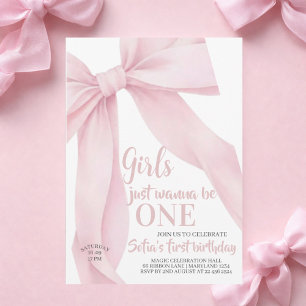 Invitation Filles au Nœud Rose Just Wanna être UN Premier Ann