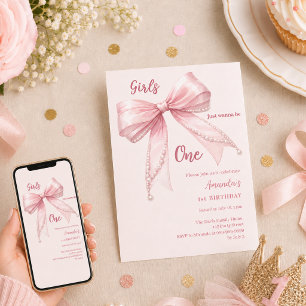 Invitation Filles au nœud rose veulent être une pour leur 1er
