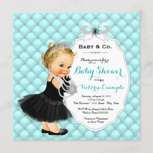 Invitation Filles Baby & Co Noir Bleu Canard Baby Shower
