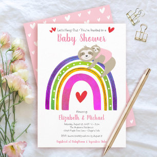 Invitation Filles Baby shower Boho Arc-en-ciel Kawaii