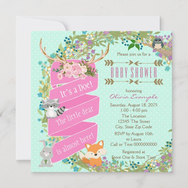 Invitation Filles Baby shower de bois (Devant)
