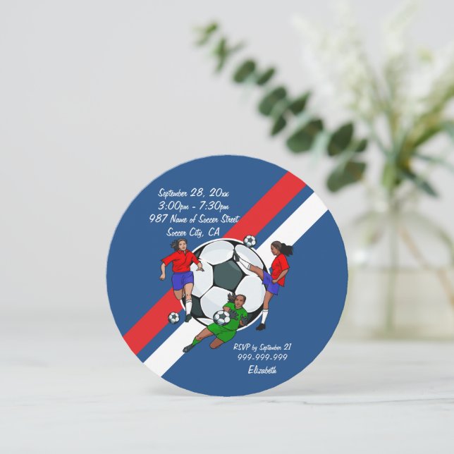 Invitation Filles balle de soccer fête d'anniversaire (Debout devant)