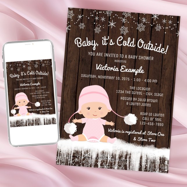 Invitation Filles Bébé son froid à l'extérieur du Baby shower (Girl baby its cold outside shower invitation. Instant download and printed invitations available.)