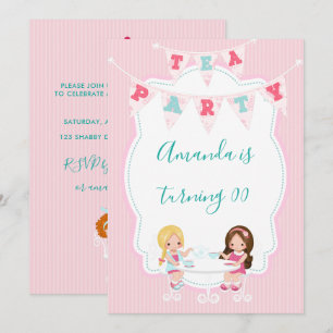 Invitation Fille's Birthday Tea Party Shabby-Chic Personnalis
