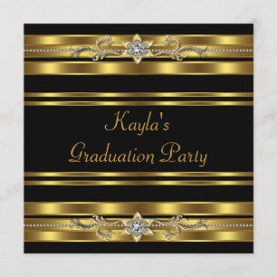 Invitation Filles Black and Gold Graduation