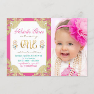 Invitation Filles Boho Premier anniversaire