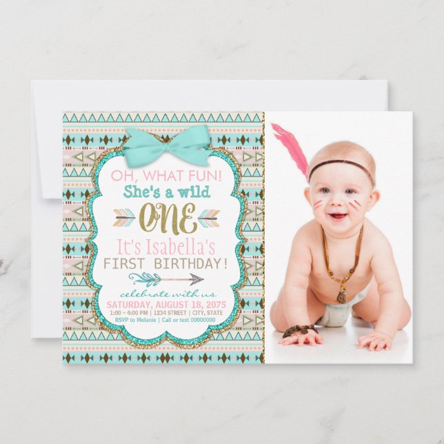 Invitation Filles Boho Tribal 1er anniversaire (Devant)