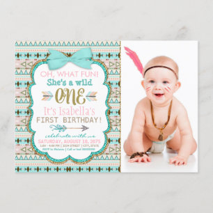 Invitation Filles Boho Tribal Première Fête d'anniversaire 1