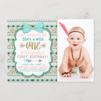 Invitation Filles Boho Tribal Première Fête d'anniversaire 1
