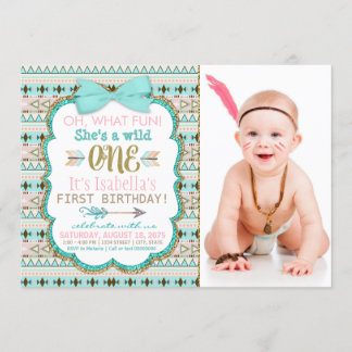 Invitation Filles Boho Tribal Wild One Fête d'anniversaire po
