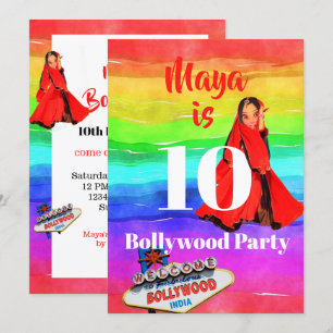 Invitation Filles Bollywood Colorful Fun 10e anniversaire