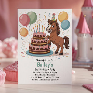 Invitation Filles Cheval 3ème Fête d'Anniversaire