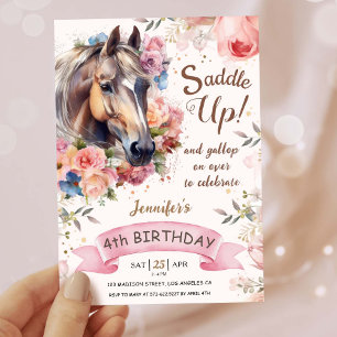 Invitation Filles Cheval 4e anniversaire Cowgirl Saddle Up!