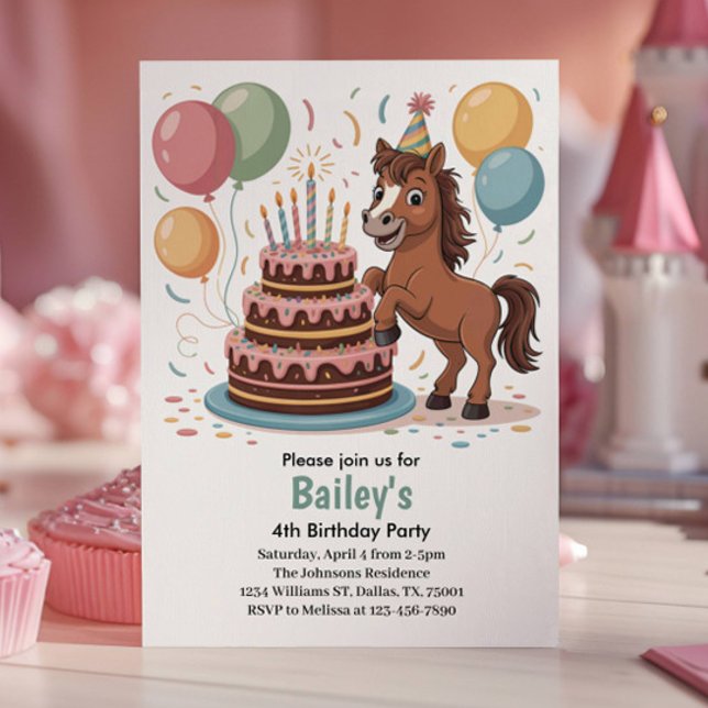 Invitation Filles Cheval 4e fête d'anniversaire (Créateur téléchargé)