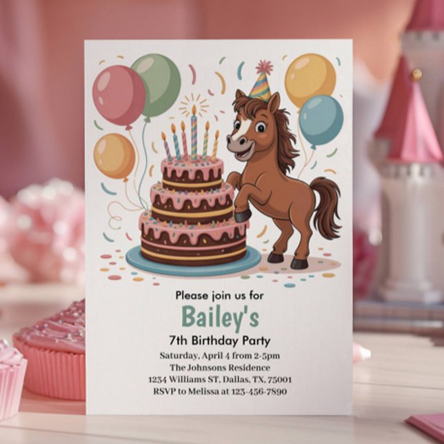 Invitation Filles Cheval 7e fête d'anniversaire (Créateur téléchargé)