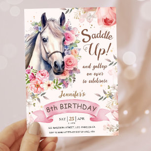 Invitation Filles Cheval 8e anniversaire Fleurs en fleurs Sad