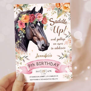 Invitation Filles Cheval 9e anniversaire Pink Cowgirl Saddup