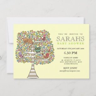 Invitation Filles Chouette Baby shower Chat et oiseaux Invita
