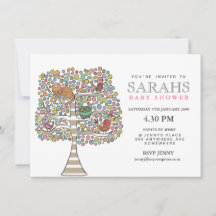 Filles Chouette Baby shower Chat et oiseaux Invita