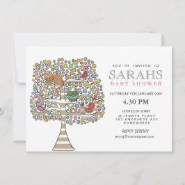 Invitation Filles Chouette Baby shower Chat et oiseaux Invita